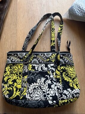 Vera Bradley Quilted Floral Tote Bag - Black, Yellow & White